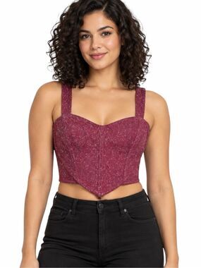 THIRTY/THIRTY LA Metallic Glitter Corset Crop Top Pink Sweetheart Small